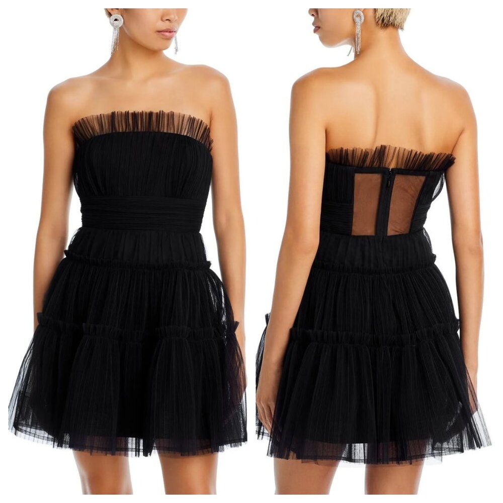 BCBGmaxazria Strapless Tiered Tulle Mini Dress